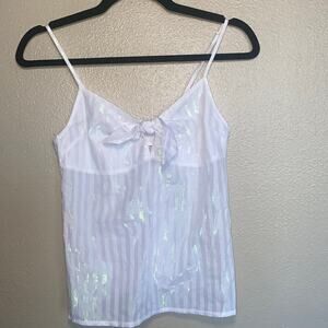 Victoria Secret Camisole Tank Top White Metallic Stripe Bow Sleepwear Size M